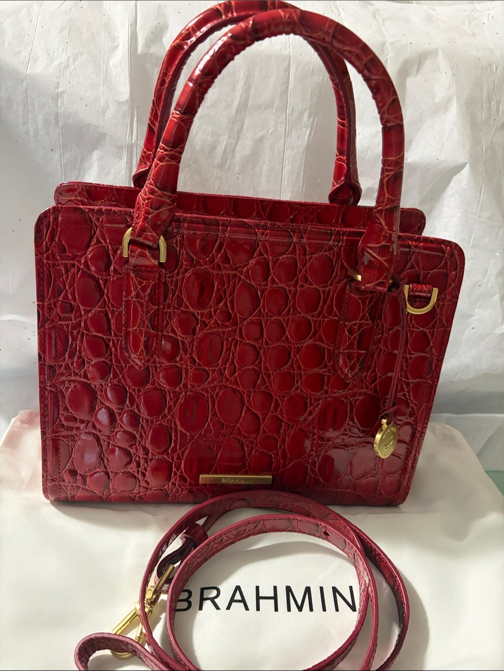 Brahmin Cami Sriracha-Vanderbilt Leather Satchel with Gold Hardware